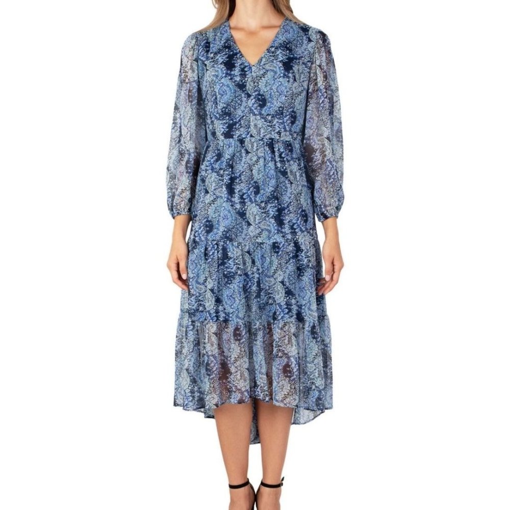 Joie Women's Dress XS Printed V Neck  Maxi Midi Dress Parisian Paisley Blue XS